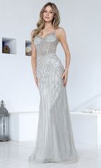 Adora Design 3361 - Geometric Beaded Spaghetti Strap Prom Gown