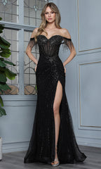 Adora Design 3362 - Fringed Sleeve Beaded Sheath Gown