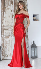 Adora Design 3376 - Beaded Applique Off Shoulder Long Gown