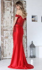 Adora Design 3376 - Beaded Applique Off Shoulder Long Gown