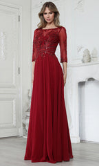 Adora Design 3382-03 - Illusion Sleeve A-Line Formal Gown
