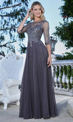 Adora Design 3382-03 - Illusion Sleeve A-Line Formal Gown