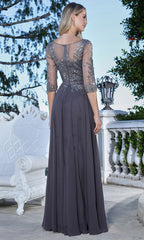Adora Design 3382-03 - Illusion Sleeve A-Line Formal Gown