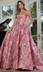 Adora Design 3390 - Cowl Neckline Floral Ballgown with Slit