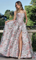 Adora Design 3390 - Cowl Neckline Floral Ballgown with Slit