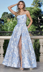 Adora Design 3397 - Floral Pattern Semi-Sweetheart Long Gown
