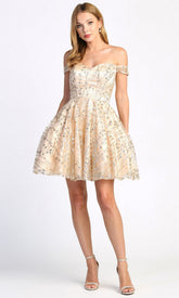 Adora Design 1023 - Open Back Sparkling A-Line Mini Dress