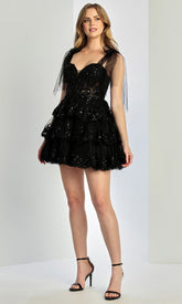Adora Design 1063 - Embroidered Tiered A-Line Cocktail Dress