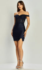 Adora Design 1083 - Embroidered Corset Sheath Cocktail Dress
