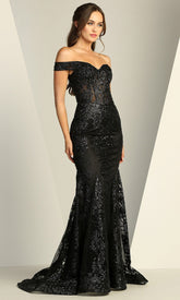 Adora Design 3123 - Off Shoulder Lace-Up Back Sparkly Dress