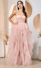 Adora Design 3210 - Ruffle Skirt Strapless Shimmer Evening Dress