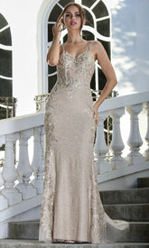 Adora Design 3241 - Illusion Slit Cutout Racerback Evening Gown
