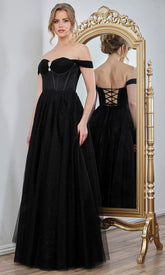Adora Design 3244 - Beaded Brooch Off Shoulder Prom Gown