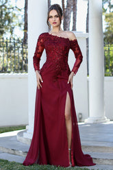 Adora Design 3245-03 - Asymmetric Neck Overskirt A-Line Gown
