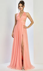Adora Design 3260 - Ruched Bodice Plunging V-Neck Long Gown