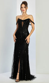 Adora Design 3271 - Illusion Cutout Draped Off Shoulder Gown