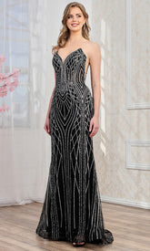 Adora Design 3277 - Geometric Embellished Strapless Prom Gown