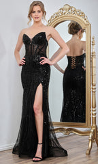 Adora Design 3283 - Embellished Strapless V-Neck Prom Gown