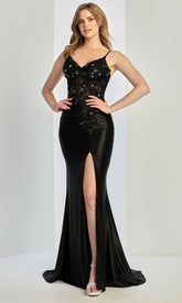 Adora Design 3288 - Embroidered Floral Open Back Sleek Gown