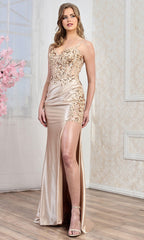 Adora Design 3292 - Applique Sheath Long Gown with Slit