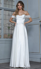Adora Design 3343-01 - Minimalist Draped Off Shoulder Gown