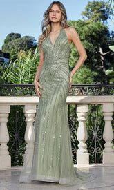 Adora Design 3350 - Cutout Lace-Up Back Beaded Prom Gown
