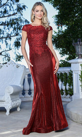 Adora Design 3355-03 - Cap Sleeve Mermaid Style Formal Gown