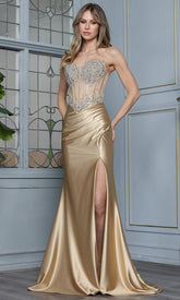 Adora Design 3369 - Beaded Illusion Corset Long Sheath Gown