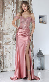 Adora Design 3391 - Off Shoulder Beaded Illusion Corset Gown