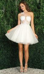 Adora Design 1040-01 - Illusion Bodice One Shoulder Mini Dress