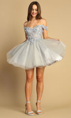 Adora Design 1041 - 3D Floral Applique Layered A-Line Dress
