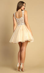 Adora Design 1045 - Wide Strap Floral Embroidered Mini Dress