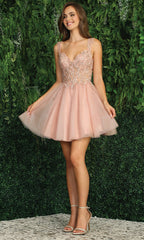 Adora Design 1045 - Wide Strap Floral Embroidered Mini Dress
