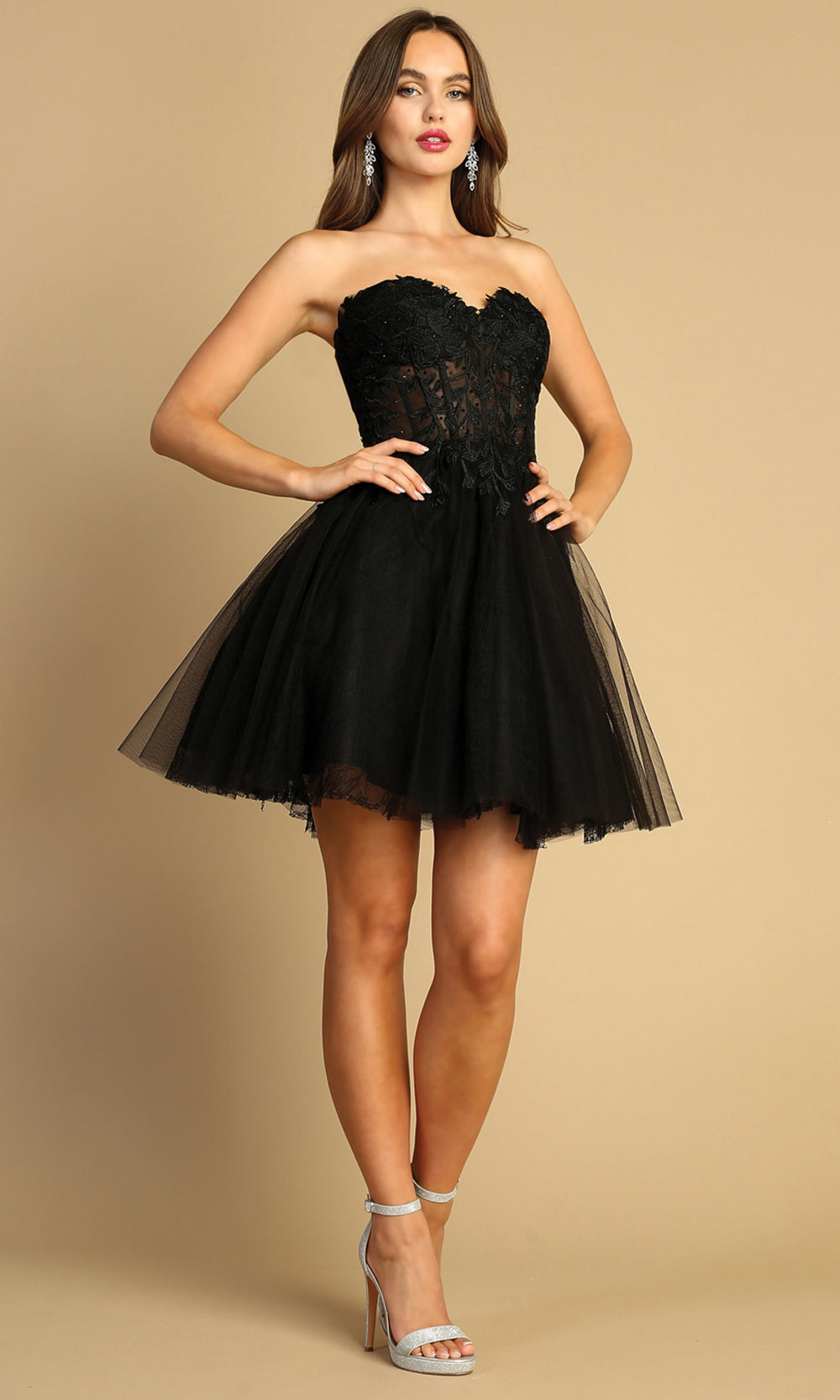 Adora Design 1047 - Embroidered Corset A-Line Cocktail Dress