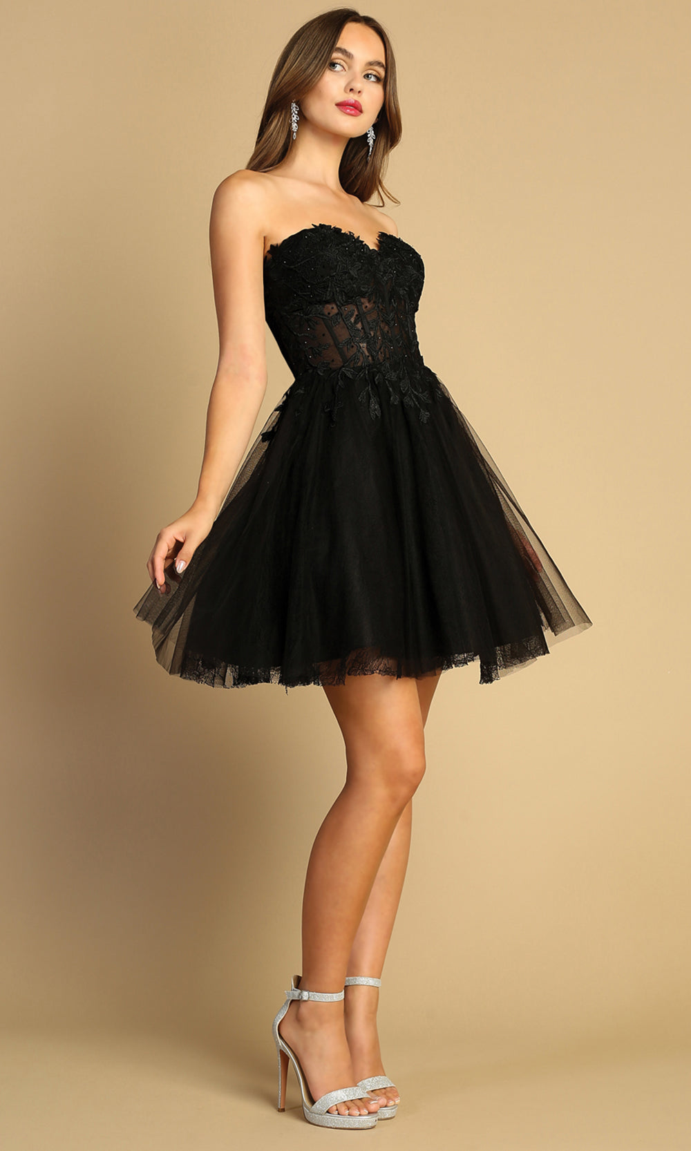 Adora Design 1047 - Embroidered Corset A-Line Cocktail Dress