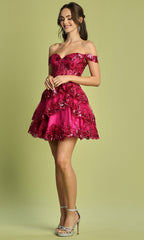 Adora Design 1051 - Off Shoulder Tiered Sparkle Cocktail Dress
