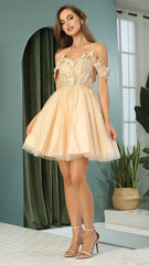 Adora Design 1052 - 3D Butterfly Detail Off Shoulder Short Dress