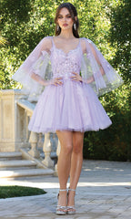Adora Design 1053 - Butterfly Applique Illusion Cape Sleeve Dress
