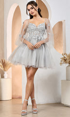 Adora Design 1053 - Butterfly Applique Illusion Cape Sleeve Dress