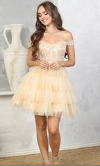 Adora Design 1061 - Floral Embroidered Ruffle Short Dress