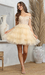 Adora Design 1061 - Floral Embroidered Ruffle Short Dress