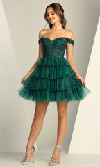 Adora Design 1061 - Floral Embroidered Ruffle Short Dress