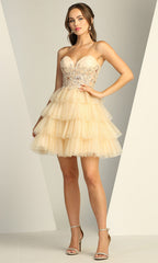 Adora Design 1062 - Ruffle A-Line Embroidered Applique Dress