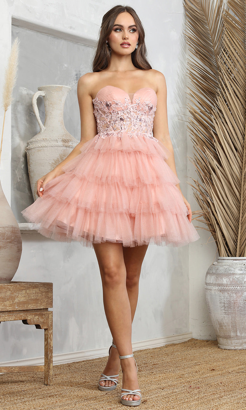 Adora Design 1062 - Ruffle A-Line Embroidered Applique Dress