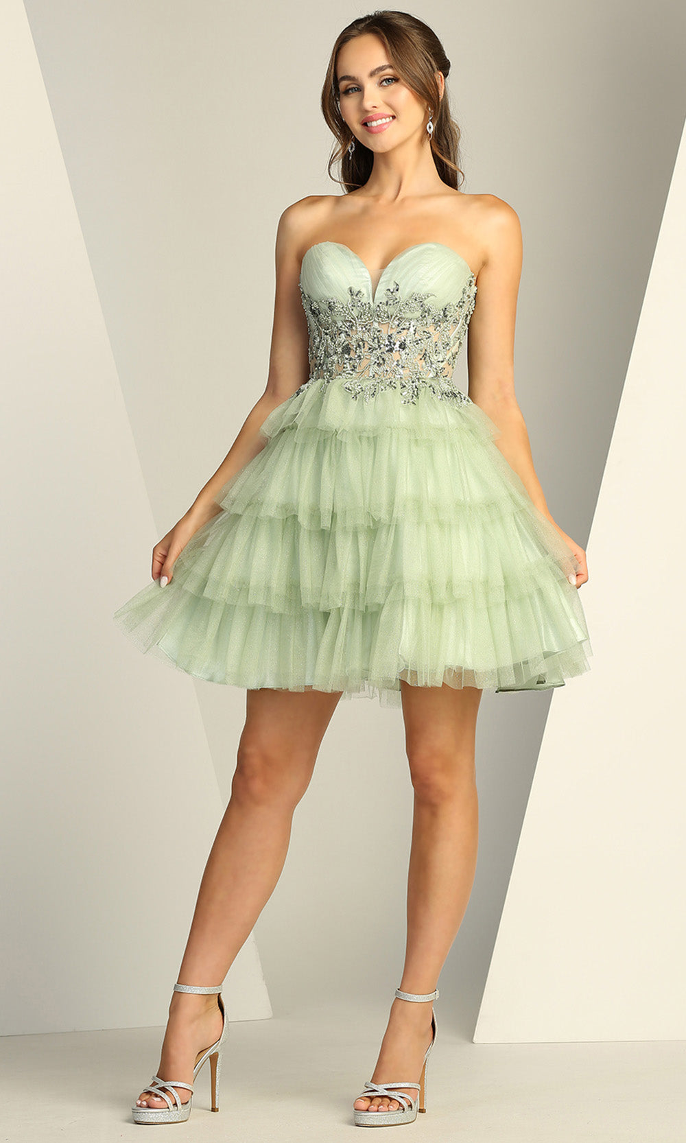 Adora Design 1062 - Ruffle A-Line Embroidered Applique Dress