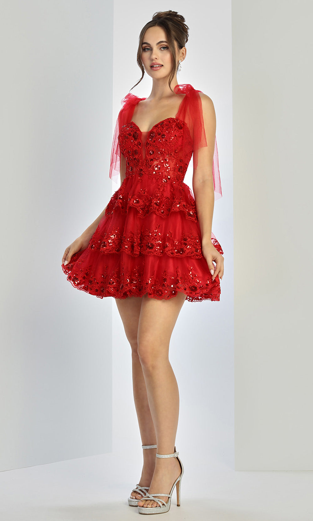 Adora Design 1063 - Embroidered Tiered A-Line Cocktail Dress
