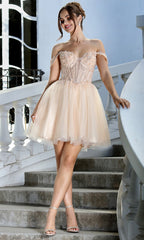 Adora Design 1066 - Beaded Lace V-Back Layered Dress