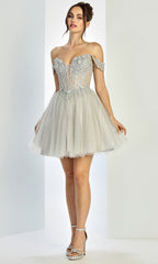 Adora Design 1066 - Beaded Lace V-Back Layered Dress