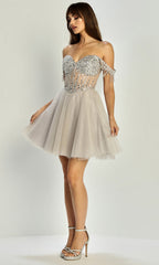 Adora Design 1069 - Fringed Sleeve Layered A-Line Dress