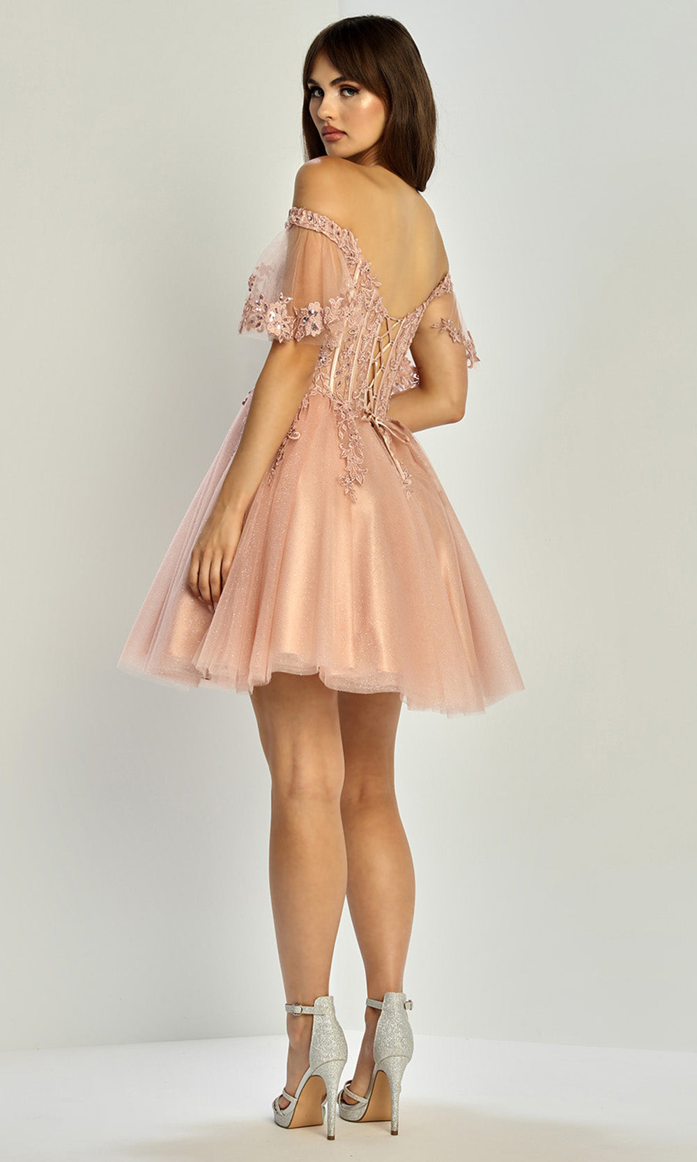 Adora Design 1078 - Flutter Sleeve Embroidered Short Dress